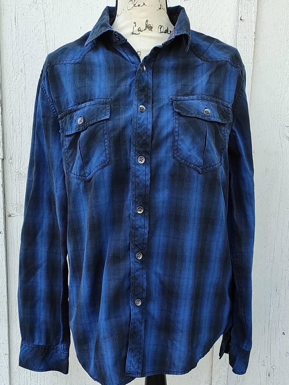 urban pipeline Blue Plaid Long-Sleeve Button-Down Shirt Size Medium